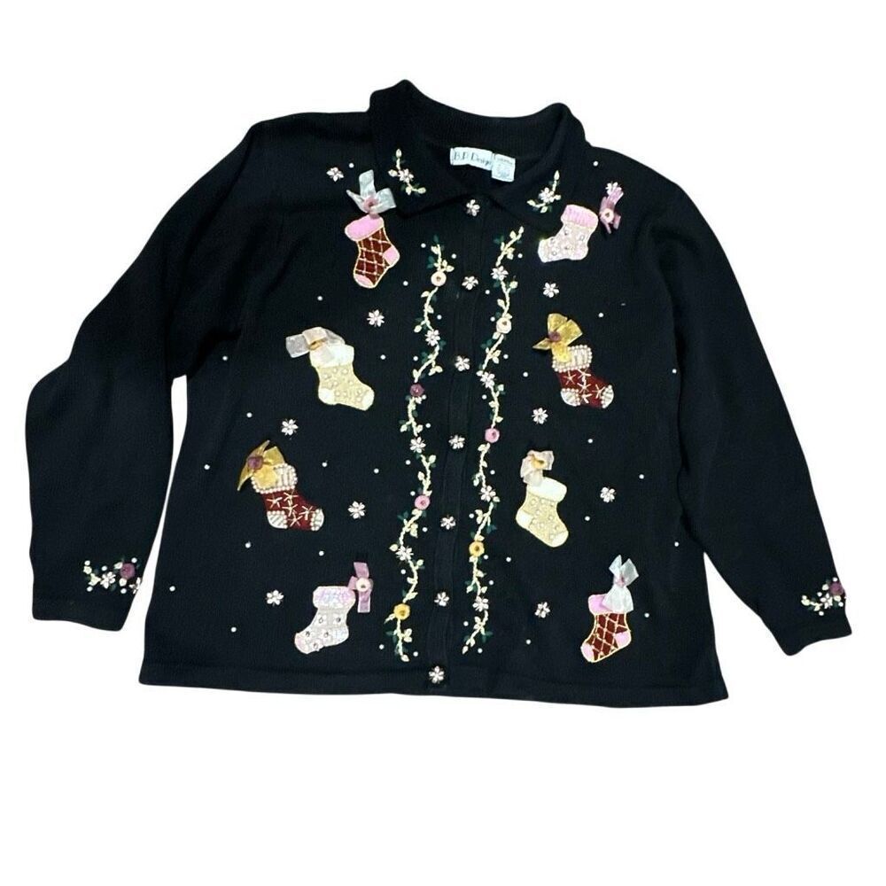 B.P. Design vintage Christmas sweater embellished stockings bling XXL